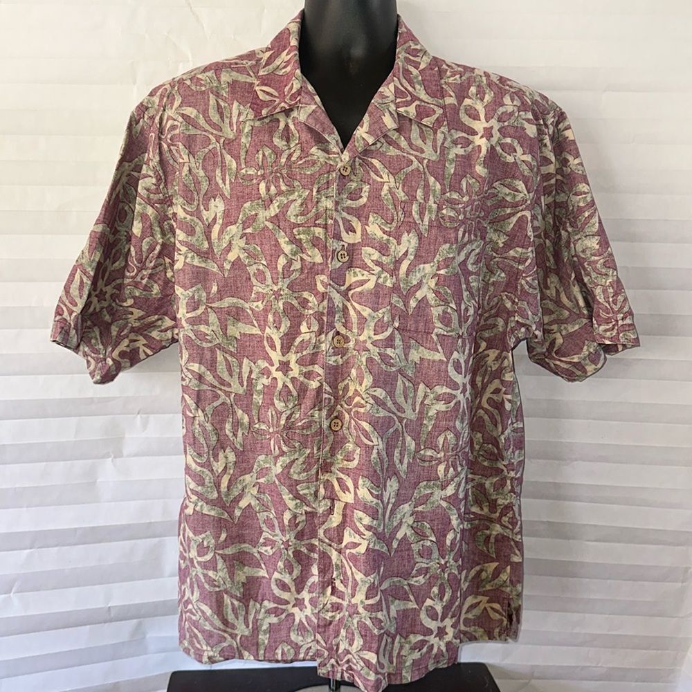 Ocean Pacific Hawaiian Shirt Red Green Print Men’s Size XL Casual Button Down